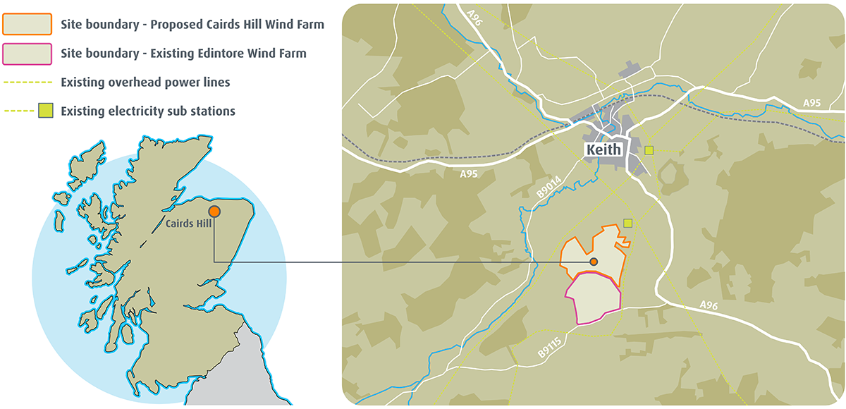 Location of Cairds Hill Wind Farm